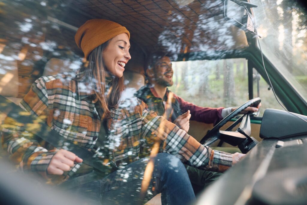 People listening to the radio whilst driving a motorhome